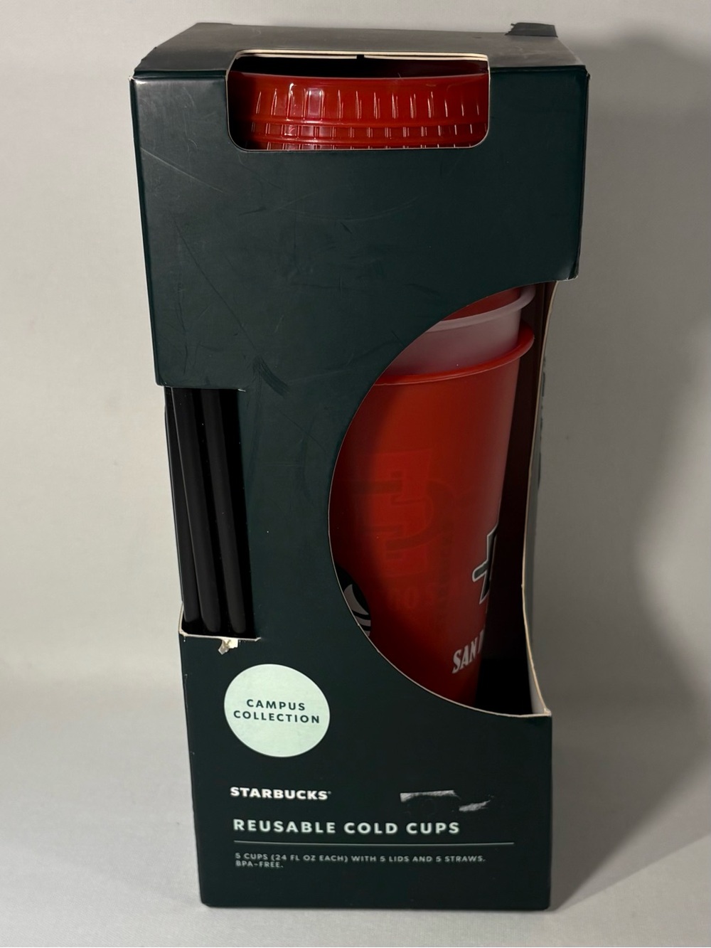 STARBUCKS CAMPUS COLLECTION SAN DIEGO STATE AZTECS SDSU 5 REUSABLE COLD CUPS